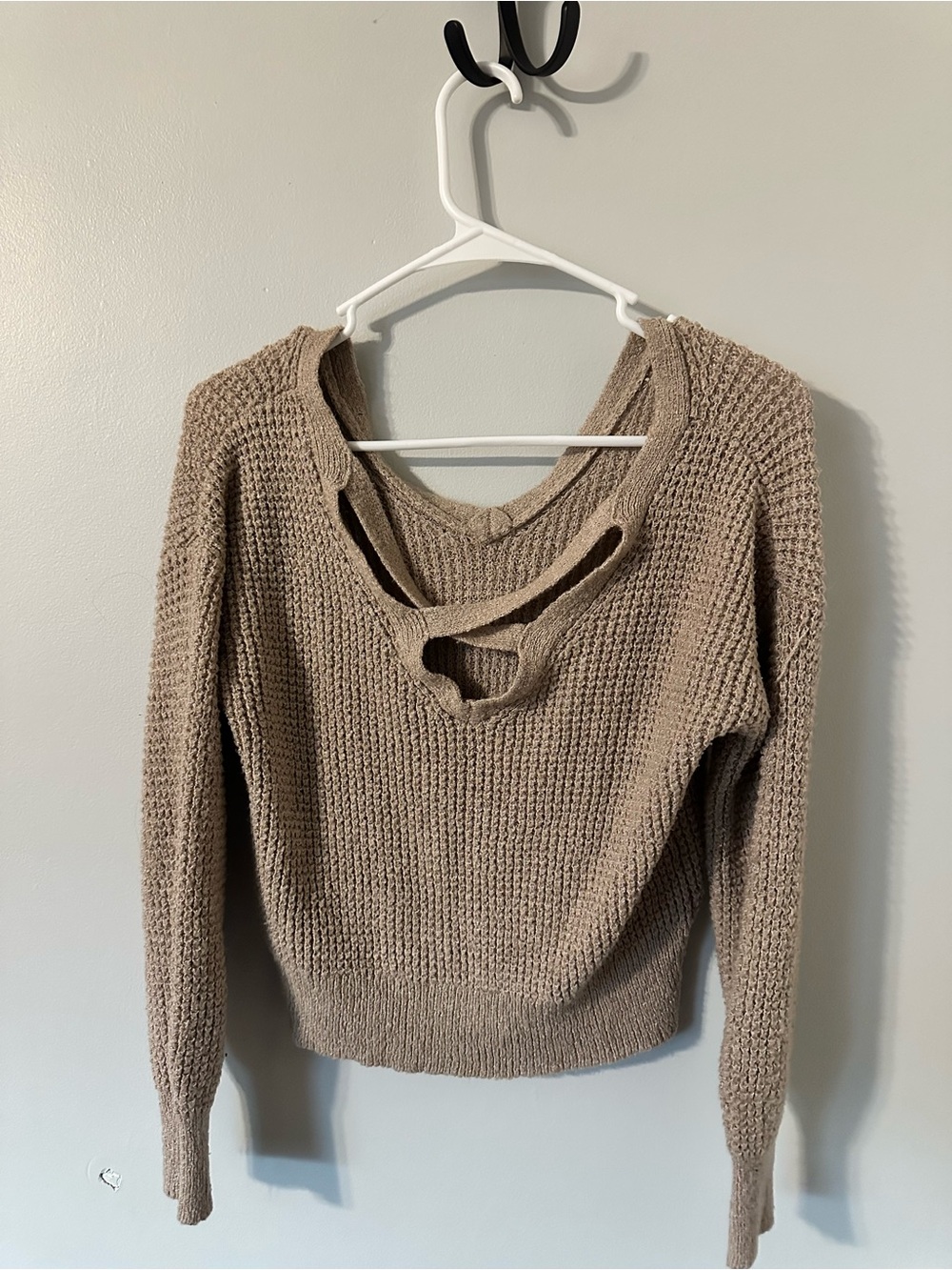 Classic V-Neck Women's Sweater in Taupe - Picture 2 of 3